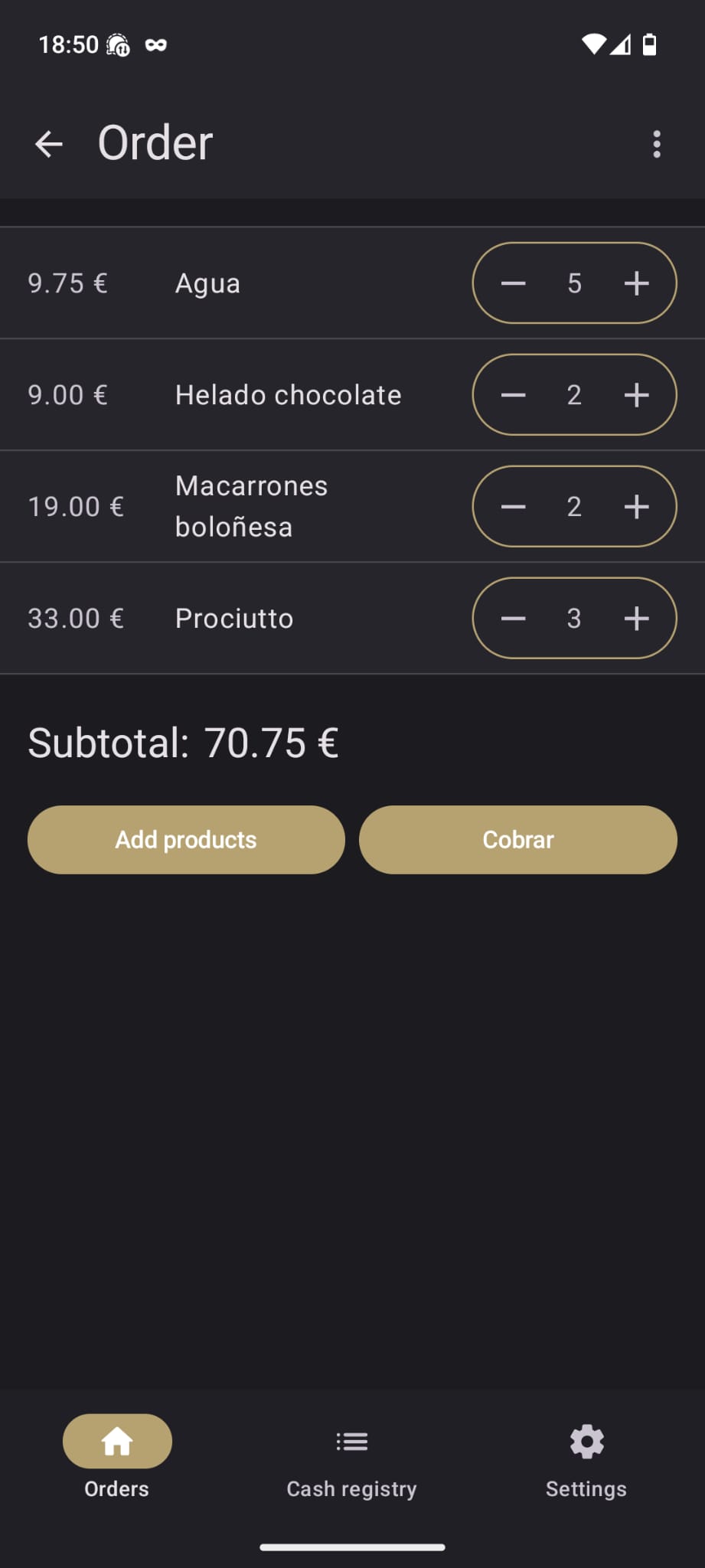 RestIA app interfaz - pedidos